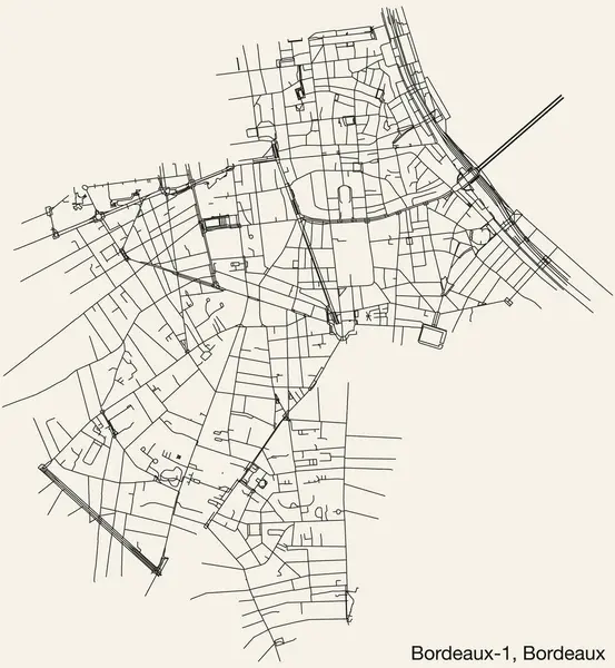Detaillierte Handgezeichnete Straßenkarte Des Bordeaux Canton Der Französischen Stadt Bordeaux — Stockvektor