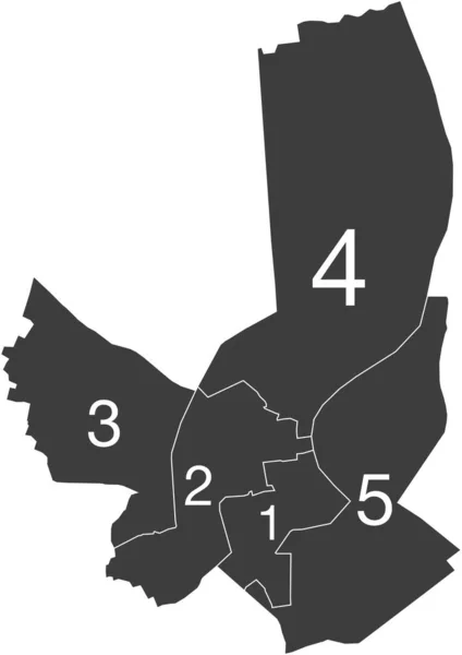Bordeaux Franceのダークグレーのフラットベクトル管理マップそのカントンの名前タグと黒の境界線 — ストックベクタ