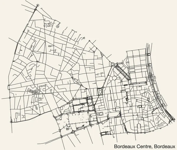 Detalhado Desenhado Mão Navegação Urbana Rua Estradas Mapa Bordeaux Centre — Vetor de Stock