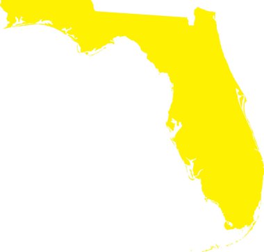 YELLOW CMYK rengi FLORIDA federal eyaletinin düz haritası, Amerika Birleşik Devletleri şeffaf arkaplan üzerinde