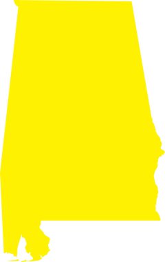 YELLOW CMYK rengi, Amerika Birleşik Devletleri 'nin saydam arkaplan üzerindeki federal Alabama eyaletinin ayrıntılı düz haritası
