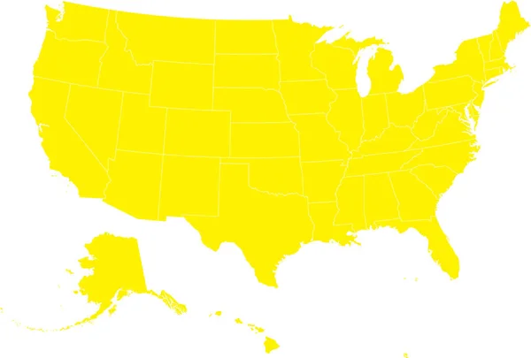 Yellow Warna Cmyk Rinci Peta Datar Dari United States America - Stok Vektor