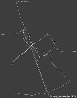 Fransa 'nın LILLE şehrinin ERQUINGHEM-LE-SEC Karargahının detaylı elle çizilmiş yol haritası ve sağlam arka planda isim etiketi