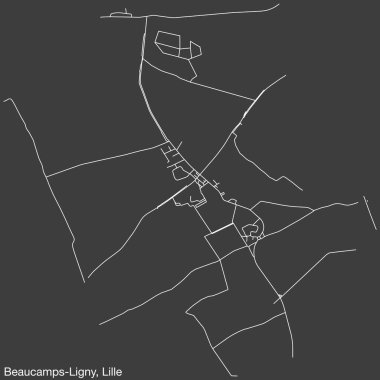 Fransa 'nın LILLE şehrinin BeAUCAMPS-LIGNY QuARTER' ının detaylı elle çizilmiş yol haritası ve sağlam arka plan üzerinde isim etiketi