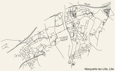 Fransa 'nın LILLE kentindeki MARQUETTE-LEZ-LILLE QuARTER kavşağının ayrıntılı elle çizilmiş yol haritası ve sağlam arka plan üzerinde isim etiketi