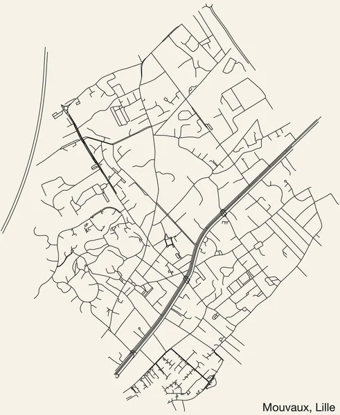 Detaillierte Handgezeichnete Stadtstraßennavigationskarte Des Mouvaux Quarter Der Französischen Stadt Lille — Stockvektor