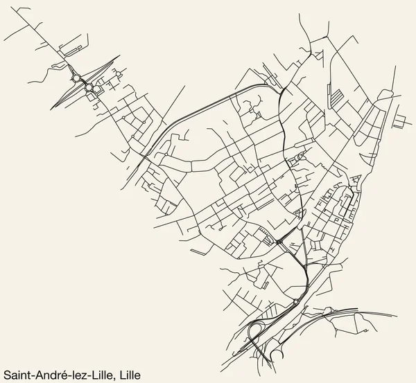 Detaillierte Handgezeichnete Straßenkarte Des Saint Andre Lez Lille Quarter Der — Stockvektor