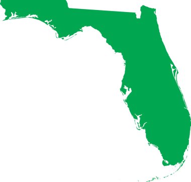 FLORIDA Federal Eyaleti, Amerika Birleşik Devletleri 'nin şeffaf arkaplan üzerindeki yeşil CMYK rengi ayrıntılı düz haritası