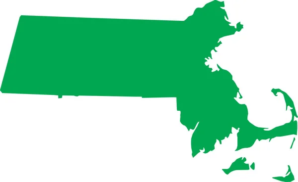 Green Cmyk Mapa Plano Detallado Color Del Estado Federal Massachusetts — Vector de stock