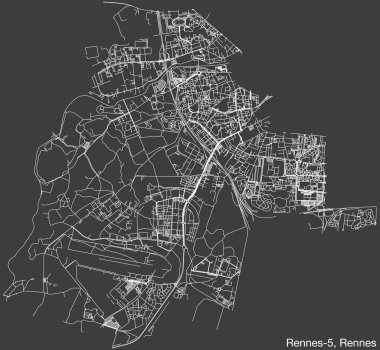 Fransa 'nın RENNES kentindeki RENES-5 CANTON kentsel yol haritasının ayrıntılı elle çizilmiş yol çizimleri ve sağlam arka planda isim etiketi