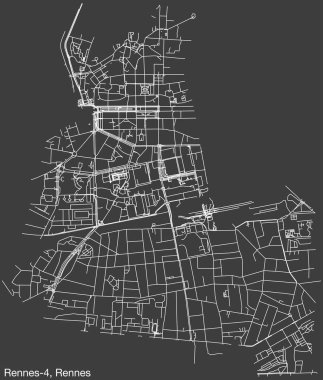 Fransa 'nın RENNES kentindeki RENES-4 CANTON kentsel yol haritasının ayrıntılı elle çizilmiş yol çizimleri ve sağlam arka planda isim etiketi