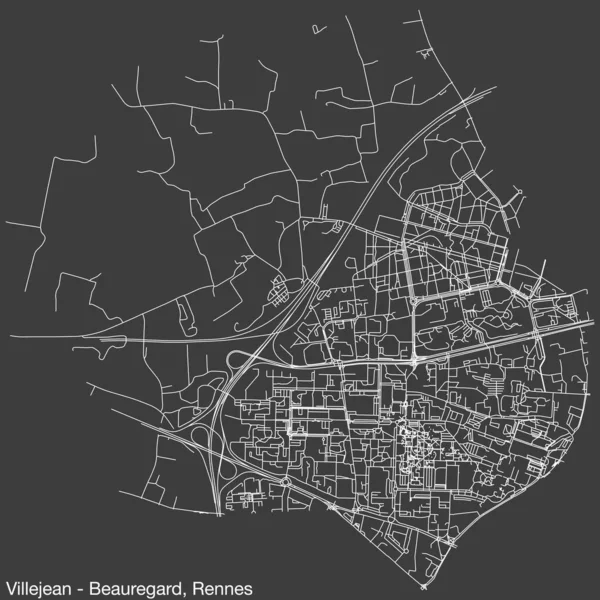 Detailní Ručně Kreslená Navigační Mapa Ulic Villejean Beauregard Quarter Francouzského — Stockový vektor