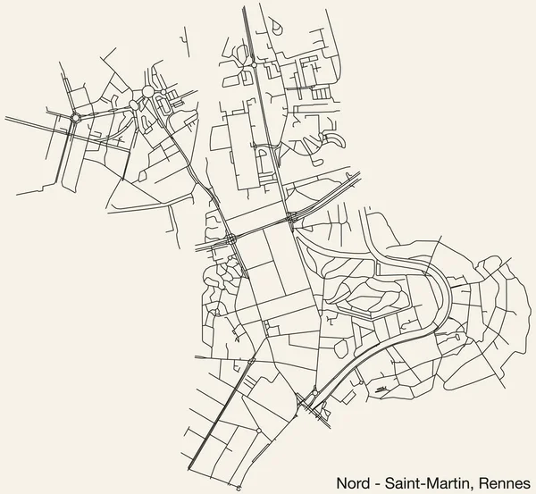 Detaillierte Handgezeichnete Stadtstraßennavigationskarte Des Nord Saint Martin Quarter Der Französischen — Stockvektor