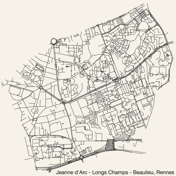 Detaillierte Handgezeichnete Stadtstraßenkarte Der Eanne Arc Longs Champs Atalante Beaulieu — Stockvektor