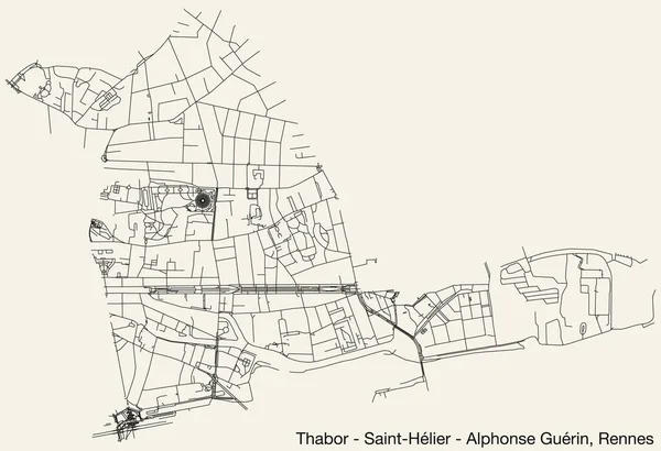 Детальна Намальована Вручну Карта Міських Вуличних Доріг Thabor Saint Hlier — стоковий вектор