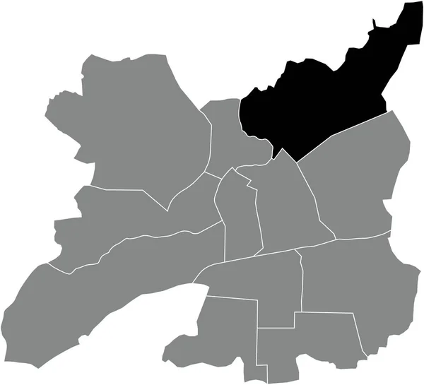 フランス レンヌの灰色の行政地図の中のMaureas Patton Quarterの黒いフラットブランクハイライトされた場所地図 — ストックベクタ