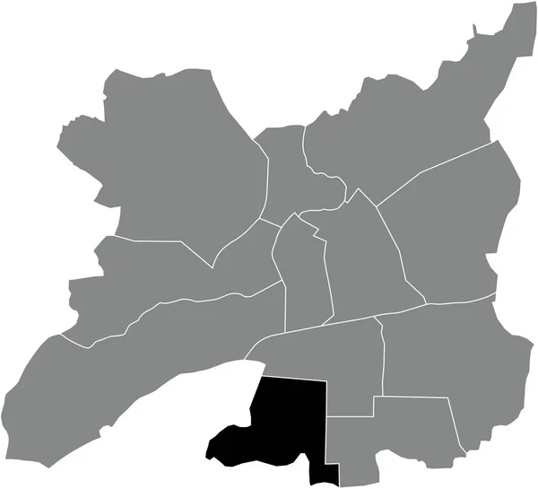 フランス レンヌの灰色の行政地図の中にBrquigny Quarterの黒のフラットブランクハイライト位置マップ — ストックベクタ