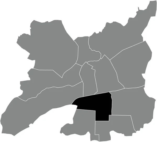 フランス レンヌの灰色の行政地図の中のSud Gare Quarterの黒いフラットブランクハイライトされた場所マップ — ストックベクタ