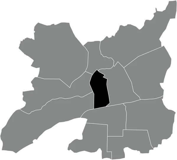 法国Rennes灰色行政地图内中心四方的黑色扁平醒目空白位置图 — 图库矢量图片