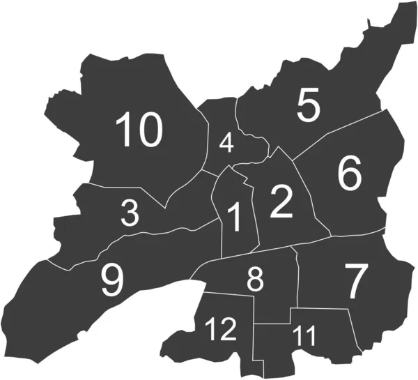 Cinza Escuro Plano Vetorial Mapa Administrativo Rennes França Com Etiquetas —  Vetores de Stock