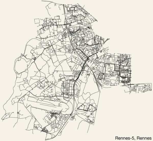 Szczegółowa Ręcznie Rysowana Nawigacyjna Mapa Ulic Miejskich Rennes Canton Francuskiego — Wektor stockowy