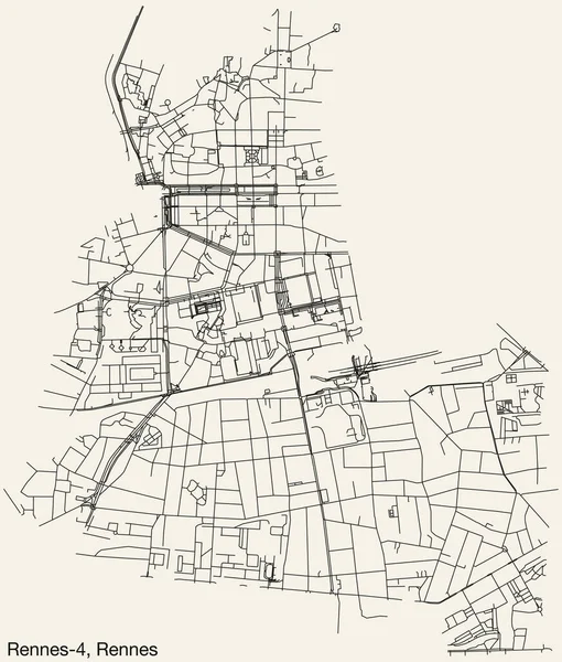 Mapa Detallado Carreteras Urbanas Navegación Dibujadas Mano Del Rennes Canton — Vector de stock