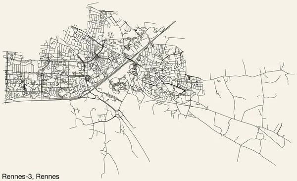 Detailed Hand Drawing Navigational Urban Street Veways Map Rennes Canton — стоковий вектор