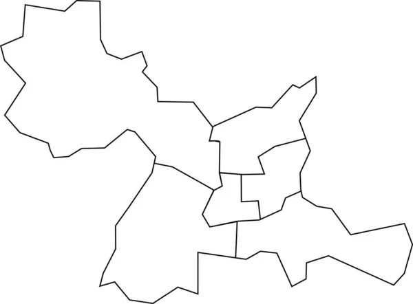 フランスのRennesの白いフラットベクトル管理マップ その州の黒い境界線 — ストックベクタ