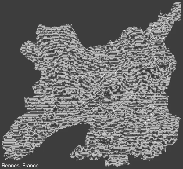 Топографическая Рельефная Карта Города Rennes Франция Твердыми Контурными Линиями Табличкой — стоковый вектор