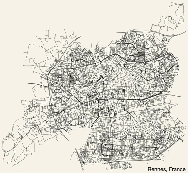 Mapa Detallado Las Carreteras Urbanas Navegación Dibujado Mano Ciudad Francesa — Archivo Imágenes Vectoriales