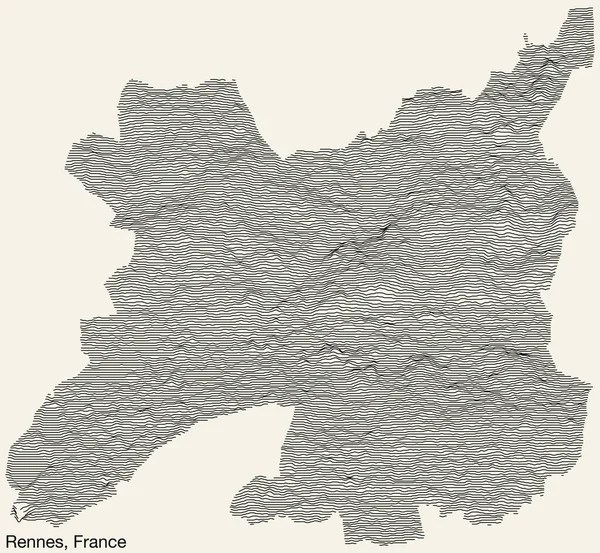 Topografische Reliefkarte Der Stadt Rennes Frankreich Mit Durchgehenden Konturlinien Und — Stockvektor