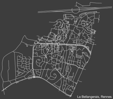 Fransa 'nın RENNES şehrinin LA BELLANGERAIS alt karesinin elle çizilmiş yol haritası ve sağlam arka plan üzerinde isim etiketi