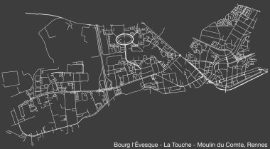 BOURG-L 'VESQUE - LA TOUCHE - MOULIN DU COMTE SUB-QuARTER Fransa' nın RENNES kentinin ayrıntılı elle çizilmiş yol haritası ve sağlam arka plan üzerinde isim etiketi