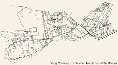 BOURG-L 'VESQUE - LA TOUCHE - MOULIN DU COMTE SUB-QuARTER Fransa' nın RENNES kentinin ayrıntılı elle çizilmiş yol haritası ve sağlam arka plan üzerinde isim etiketi