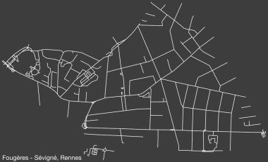 Fransa 'nın RENNES şehrinin SVIGN alt-QuARTER' ı, Fransa 'nın canlı yol çizgileri ve sağlam bir arka plan üzerinde isim etiketi bulunan el yapımı kentsel yol haritası