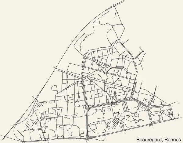 Detaillierte Handgezeichnete Stadtstraßennavigationskarte Des Beauregard Sub Quarter Der Französischen Stadt — Stockvektor