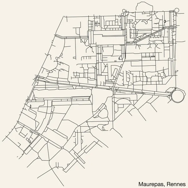 Mapa Detallado Carreteras Urbanas Navegación Dibujado Mano Del Maurepas Sub — Vector de stock