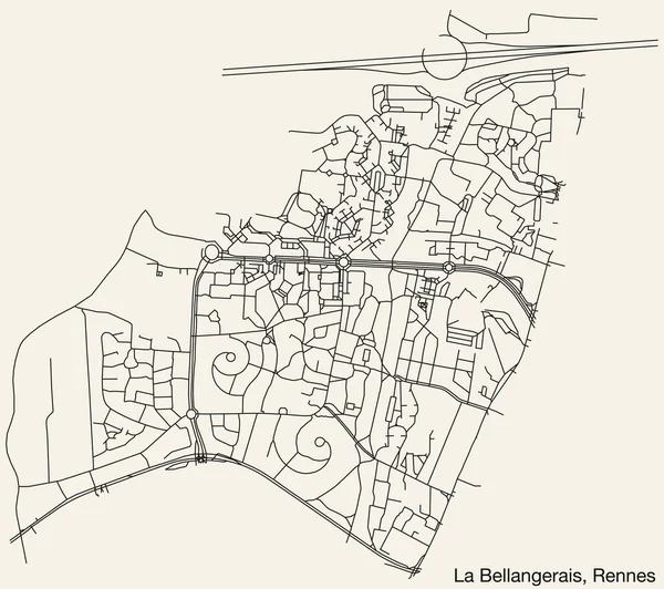 Detaillierte Handgezeichnete Straßenkarte Des Bellangerais Sub Quarter Der Französischen Stadt — Stockvektor