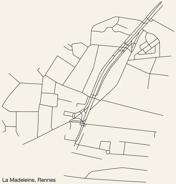 Detaillierte Handgezeichnete Stadtstraßennavigationskarte Der Madeleine Sub Quarter Der Französischen Stadt — Stockvektor