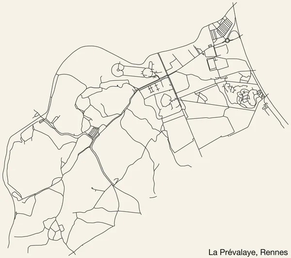 Mapa Detallado Carreteras Urbanas Navegación Dibujado Mano Prvalaye Sub Quarter — Vector de stock