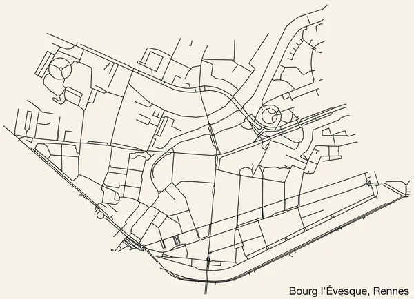 Mapa Detallado Carreteras Urbanas Navegación Dibujado Mano Del Sub Quarter — Vector de stock