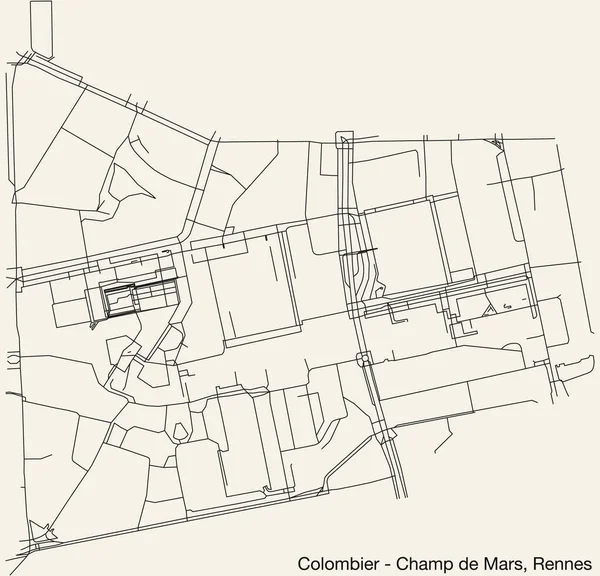 Mapa Detallado Carreteras Urbanas Navegación Dibujado Mano Del Colombier Champ — Vector de stock