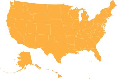 ORANGE CMYK rengi, beyaz federal devletlerle şeffaf arka plan üzerinde Amerika Birleşik Devletleri 'nin ayrıntılı düz haritası