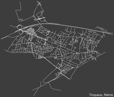 Fransa 'nın REIMS kentinin TINQUEUX COMUNE haritasının ayrıntılı elle çizilmiş yol haritası ve sağlam arka planda isim etiketi