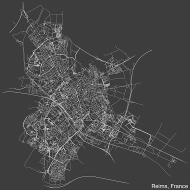 Fransa 'nın REIMS kentinin elle çizilmiş yol haritası, katı yol çizgileri ve klasik arka planda isim etiketi bulunan FRANCE