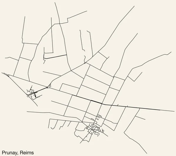 Detaillierte Handgezeichnete Straßenkarte Der Prunay Commune Der Französischen Stadt Reims — Stockvektor