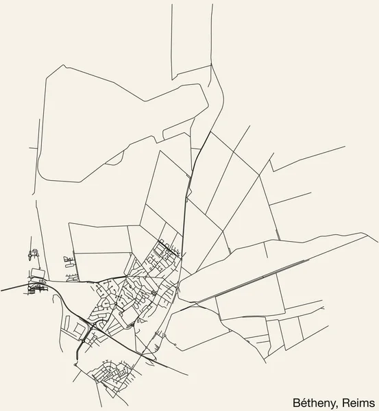 Detaillierte Handgezeichnete Straßenkarte Der Btheny Commune Der Französischen Stadt Reims — Stockvektor