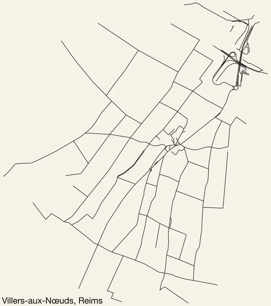 Fransa Nın Reims Şehrinin Villers Aux Nuds Comune Haritasının Ayrıntılı — Stok Vektör