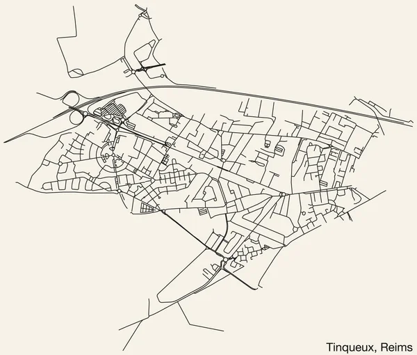 Detaillierte Handgezeichnete Straßenkarte Der Tinqueux Commune Der Französischen Stadt Reims — Stockvektor