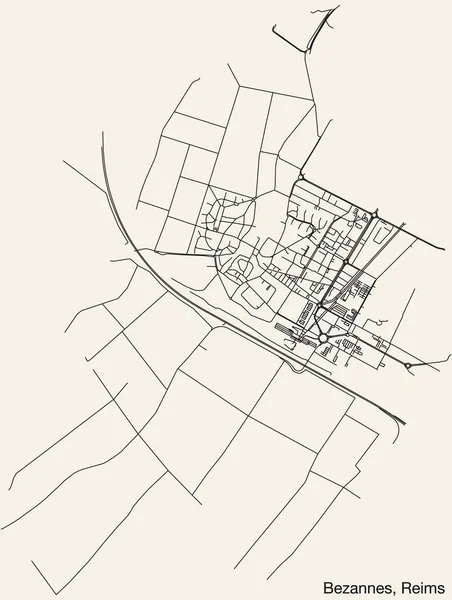 Detailed Hand Drawn Navigational Urban Street Roads Map Bezannes Commune — Stock Vector